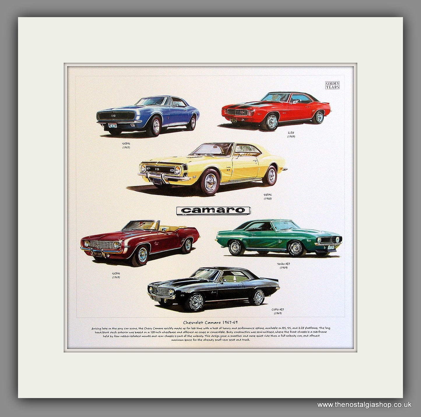 Chevrolet Camaro 1967 - 69. Mounted Print.