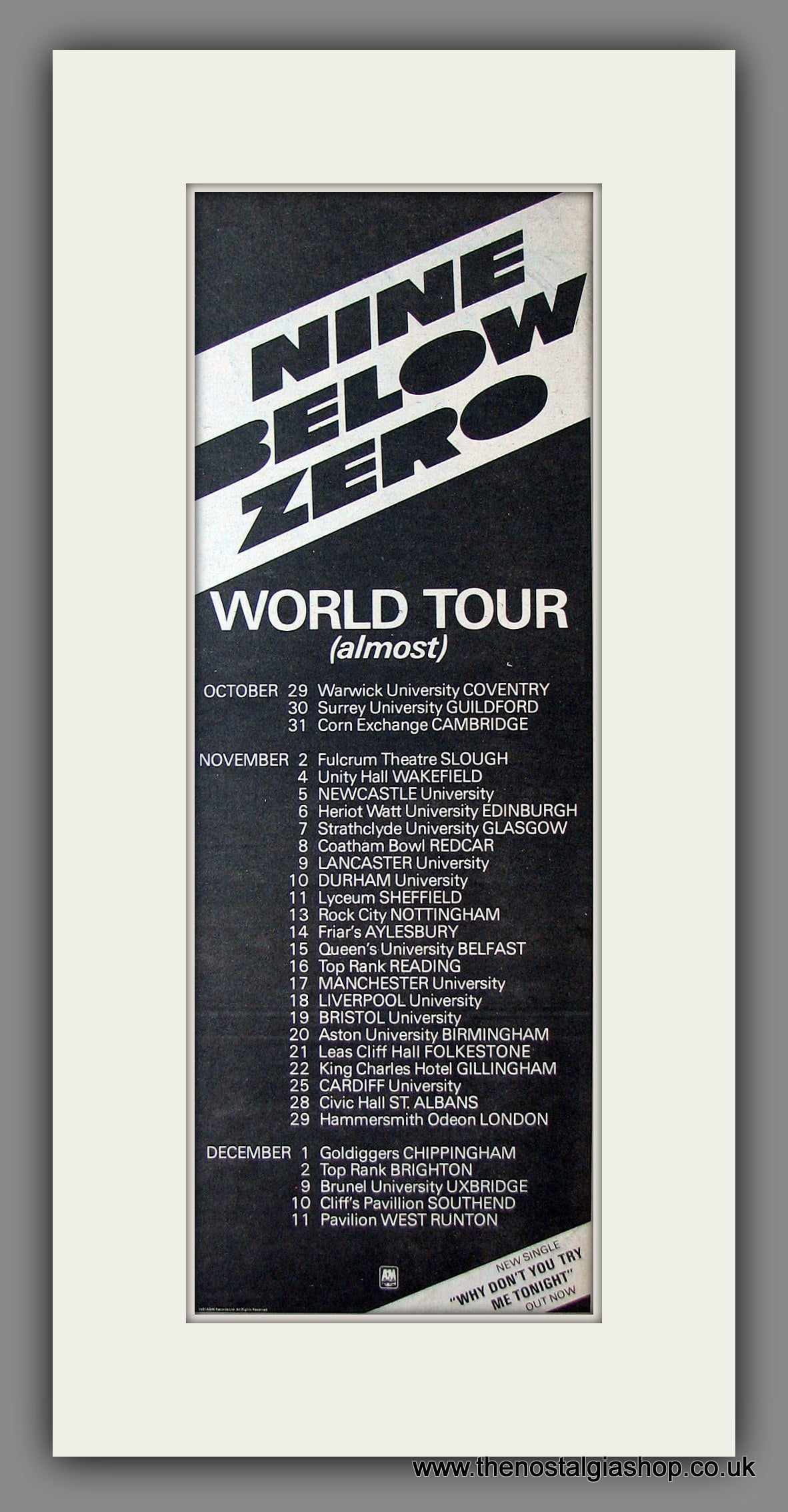 Nine Below Zero. UK Tour. Original Advert 1981 (ref AD200017)