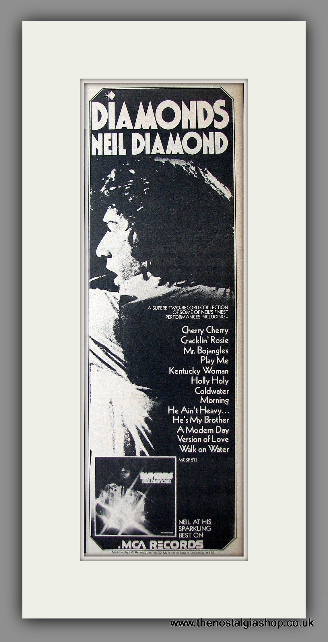 Neil Diamond. Diamonds. Original Advert 1975 (ref AD200026)