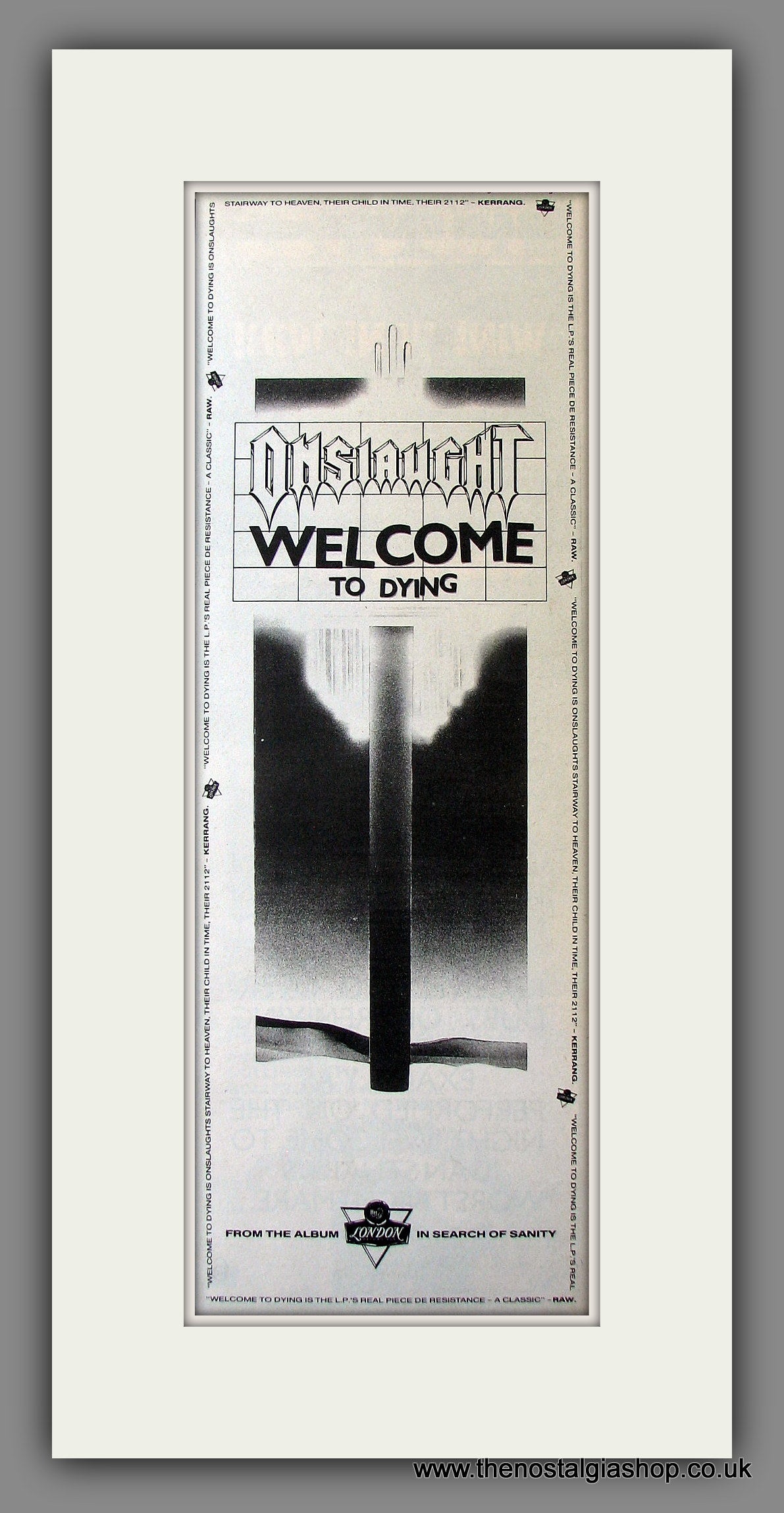Onslaught. Welcome To Dying. Original Advert 1989 (ref AD200038)
