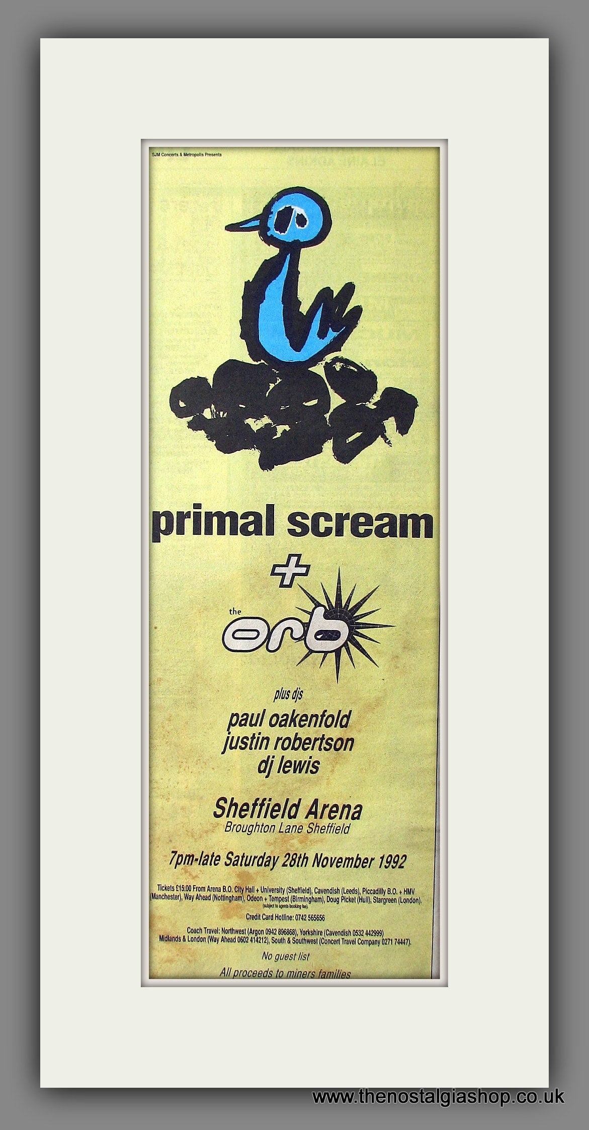 Primal Scream. with Orb. Sheffield Arena. Original Advert 1992 (ref AD200059)