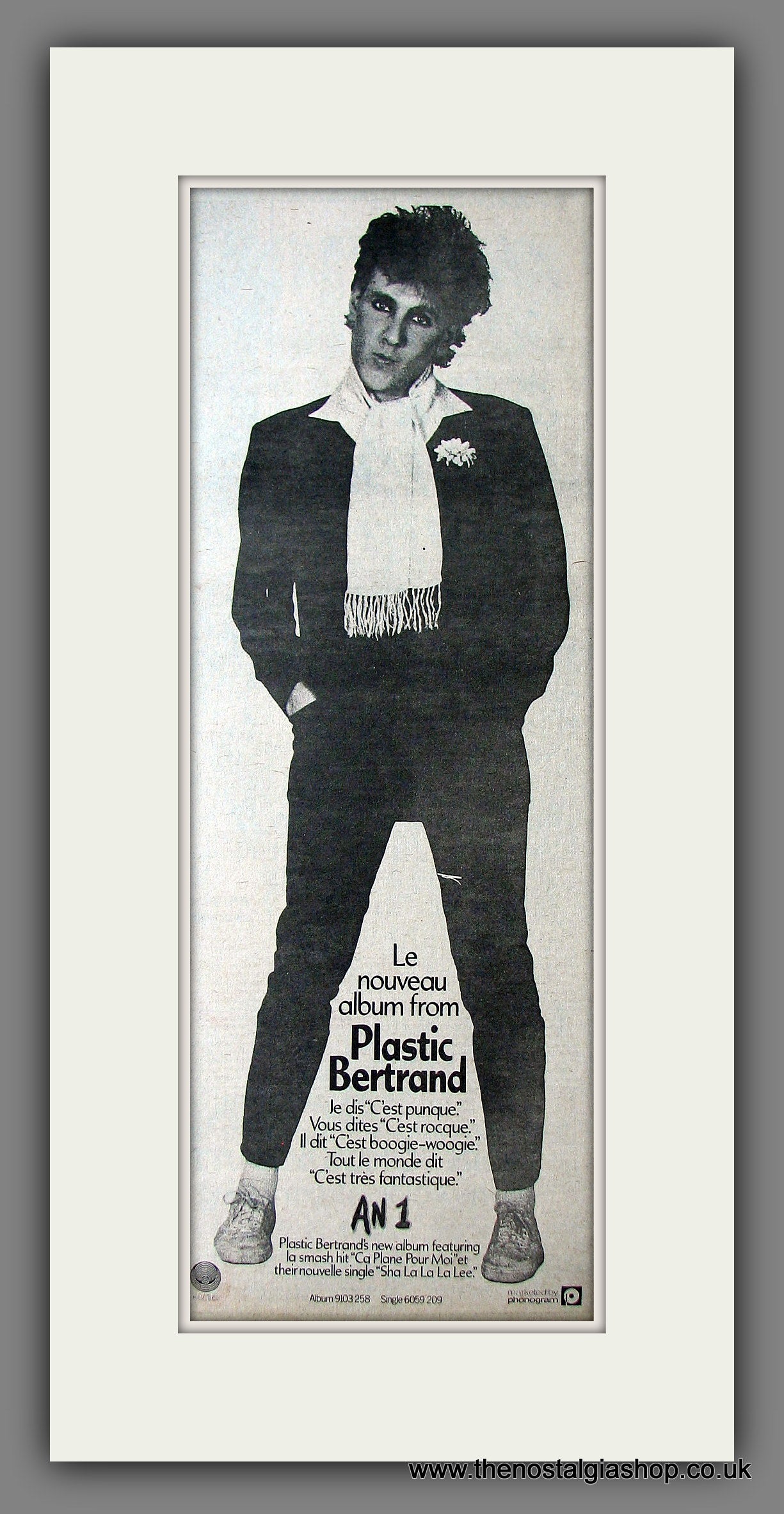 Plastic Bertrand. AN 1. Original Advert 1978 (ref AD200077)