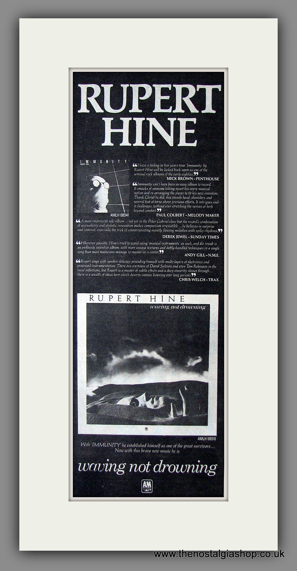 Rupert Hine. Waving Not Drowning. Original Advert 1982 (ref AD200139)