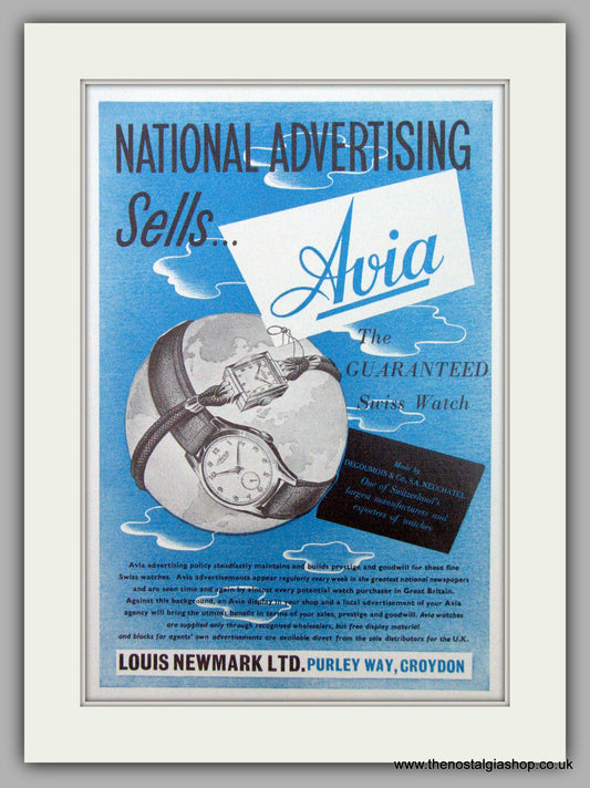 Avia Watches.  Original Advert 1952.  (ref AD7285)