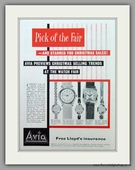 Avia Watches. Set of 3  Original Adverts 1956.  (ref AD7286)