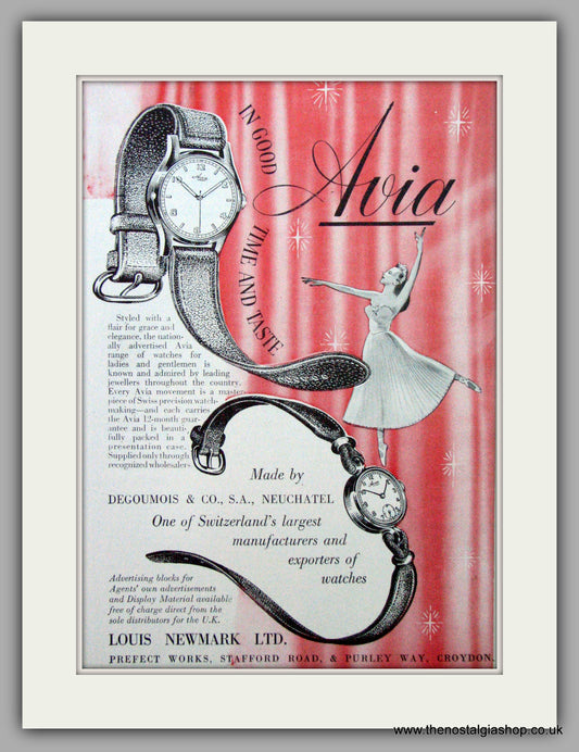 Avia Watches, In Good Time and Taste.  Original Advert 1951.  (ref AD7291)