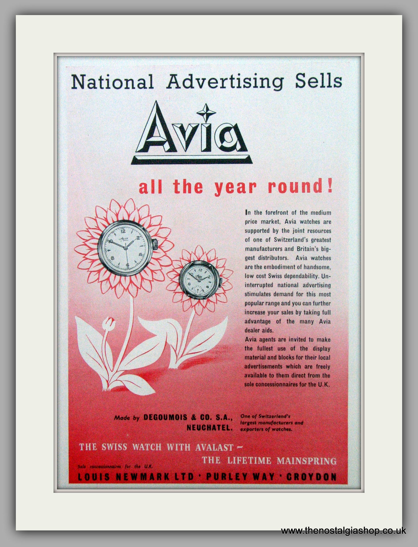 Avia Watches.  Original Advert 1954.  (ref AD7292)