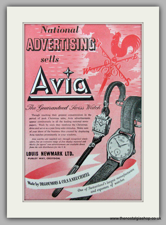 Avia Watches. National Advertising Sells Avia. Original Advert 1953.  (ref AD7293)