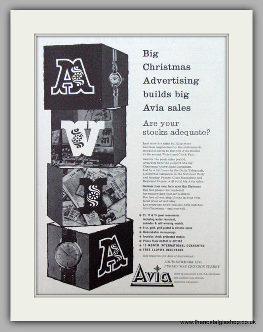 Avia Watches. Christmas Advertising. Original Advert 1958.  (ref AD7296)