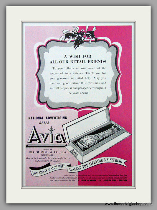 Avia Watches. Christmas Advertising. Original Advert 1963.  (ref AD7298)