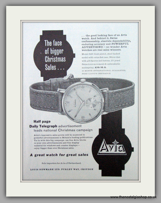 Avia Watches, Model 826. Original Advert 1958.  (ref AD7303)