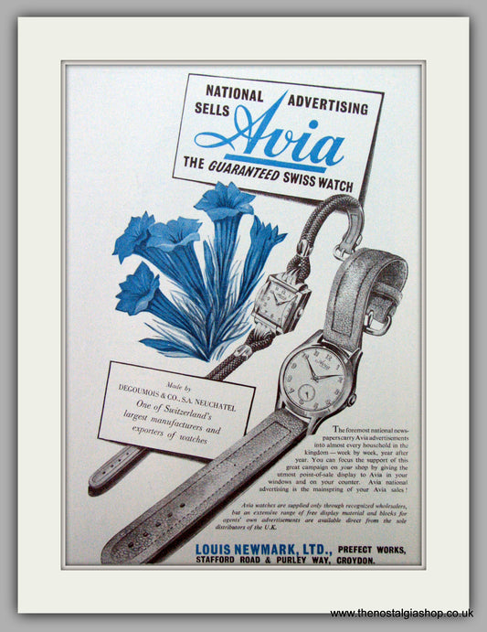 Avia Watches. Original Advert 1952.  (ref AD7313)