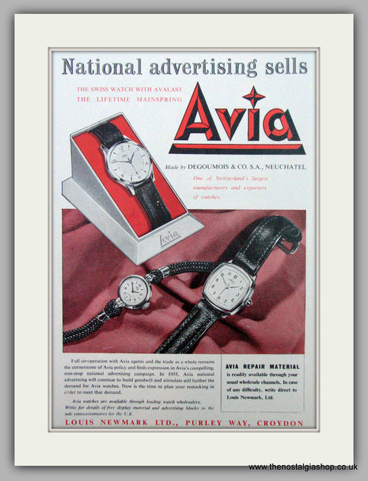 Avia Watches. Original Advert 1955.  (ref AD7317)