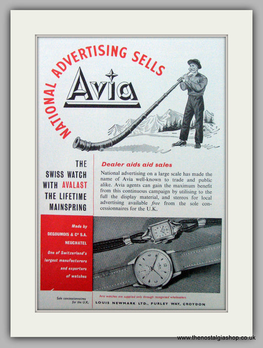 Avia Watches. Original Advert 1955.  (ref AD7319)