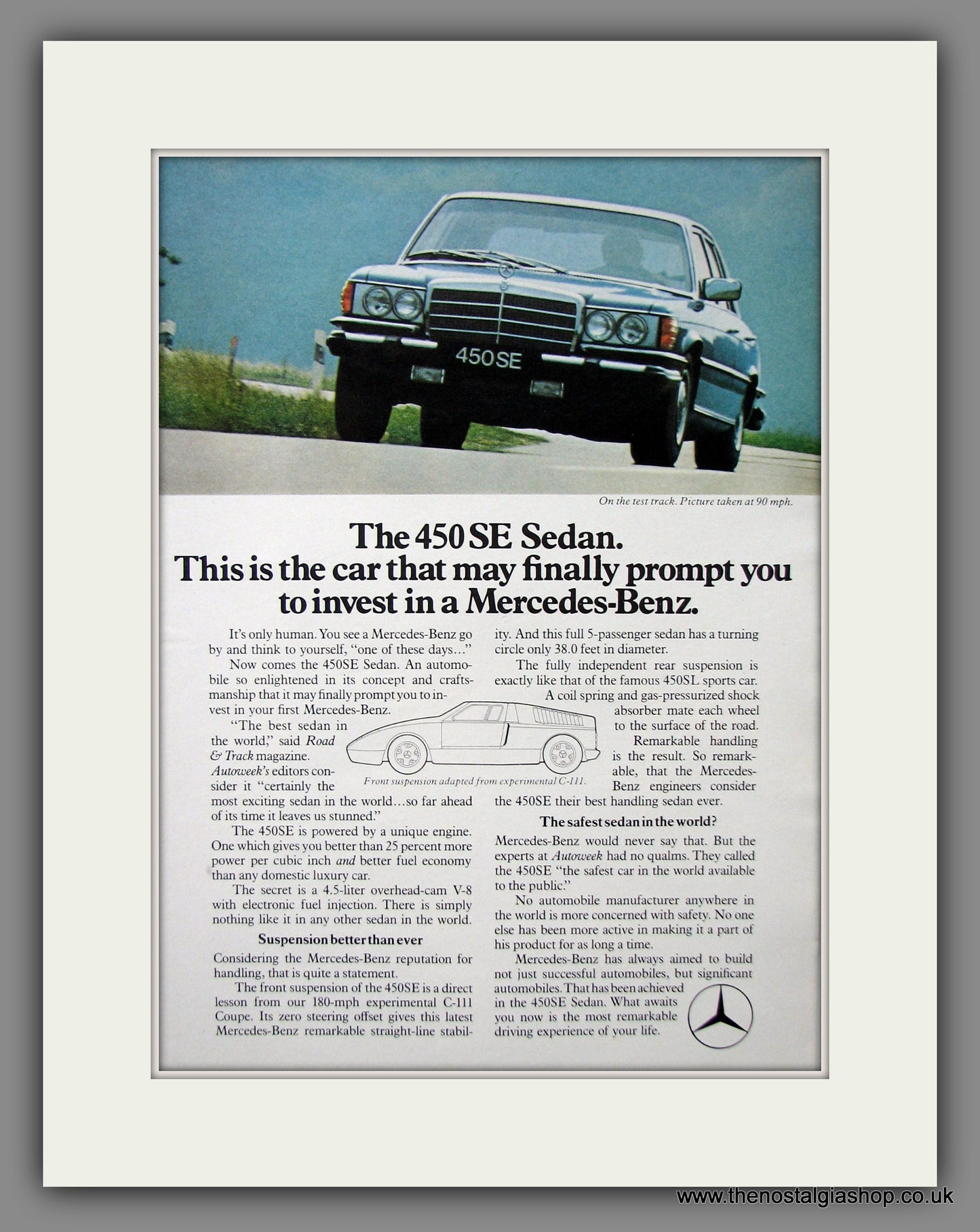 Mercedes Benz 450SE Sedan. Original American Advert 1973 (ref AD54675)