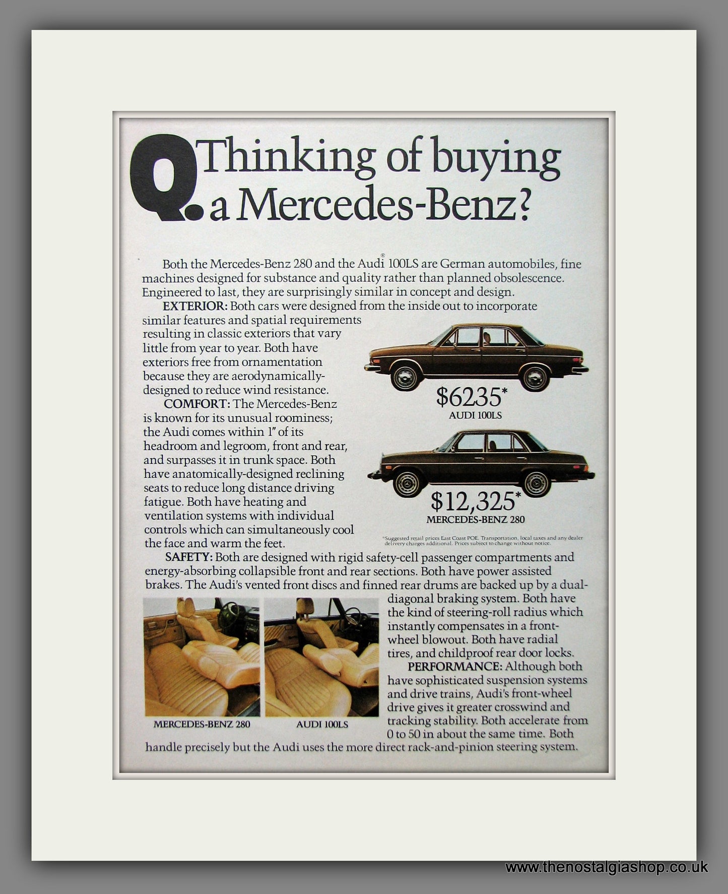 Mercedes Benz 280. Original American Advert 1975 (ref AD54681)