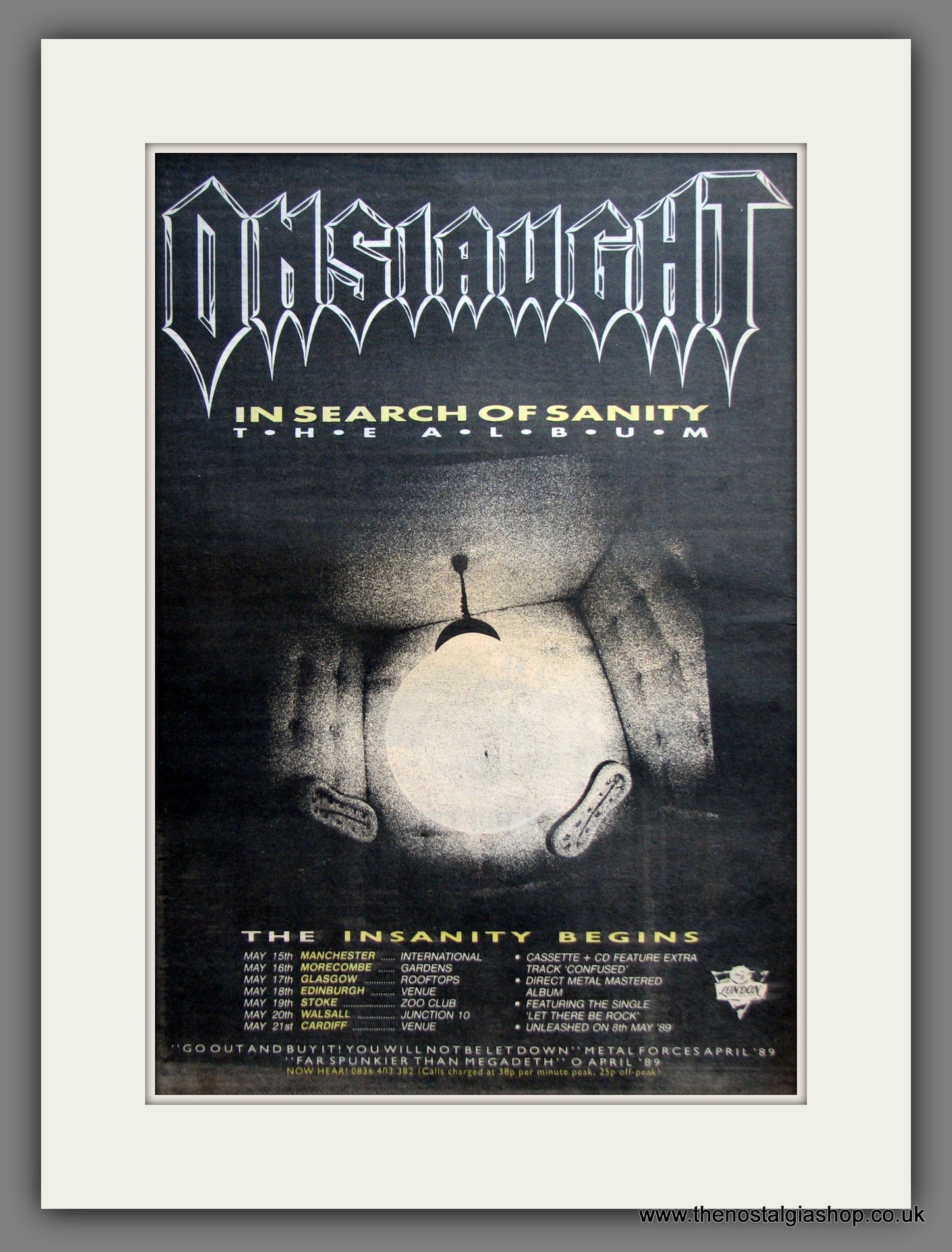 Onslaught. In Search Of Sanity. Original Advert 1989 (ref AD11907)
