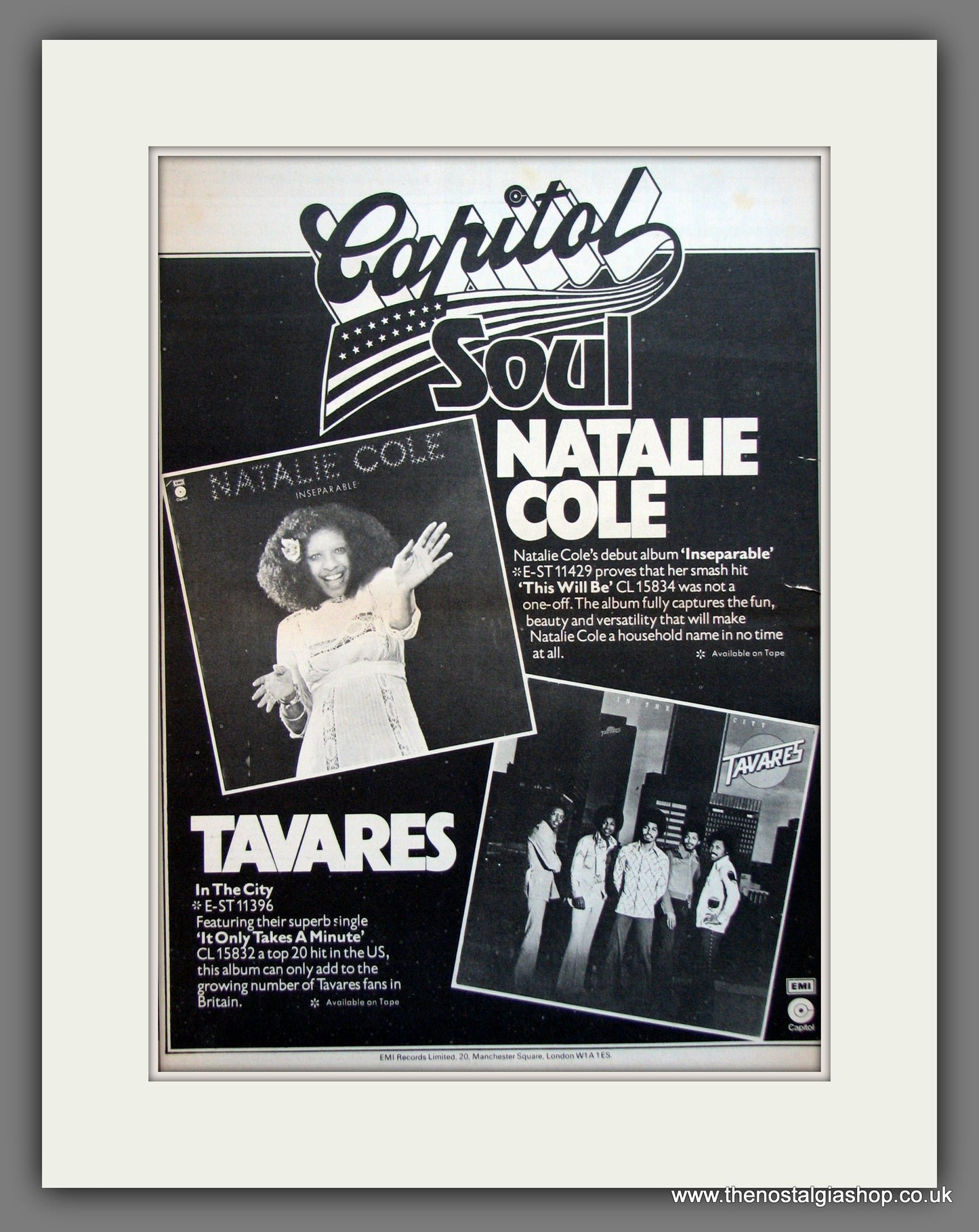 Natalie Cole, Inseparable. Original Advert 1975 (ref AD11940)