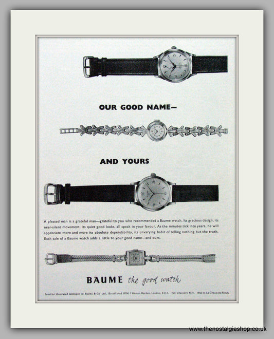 Baume Watches. Original Advert 1955.  (ref AD7589)