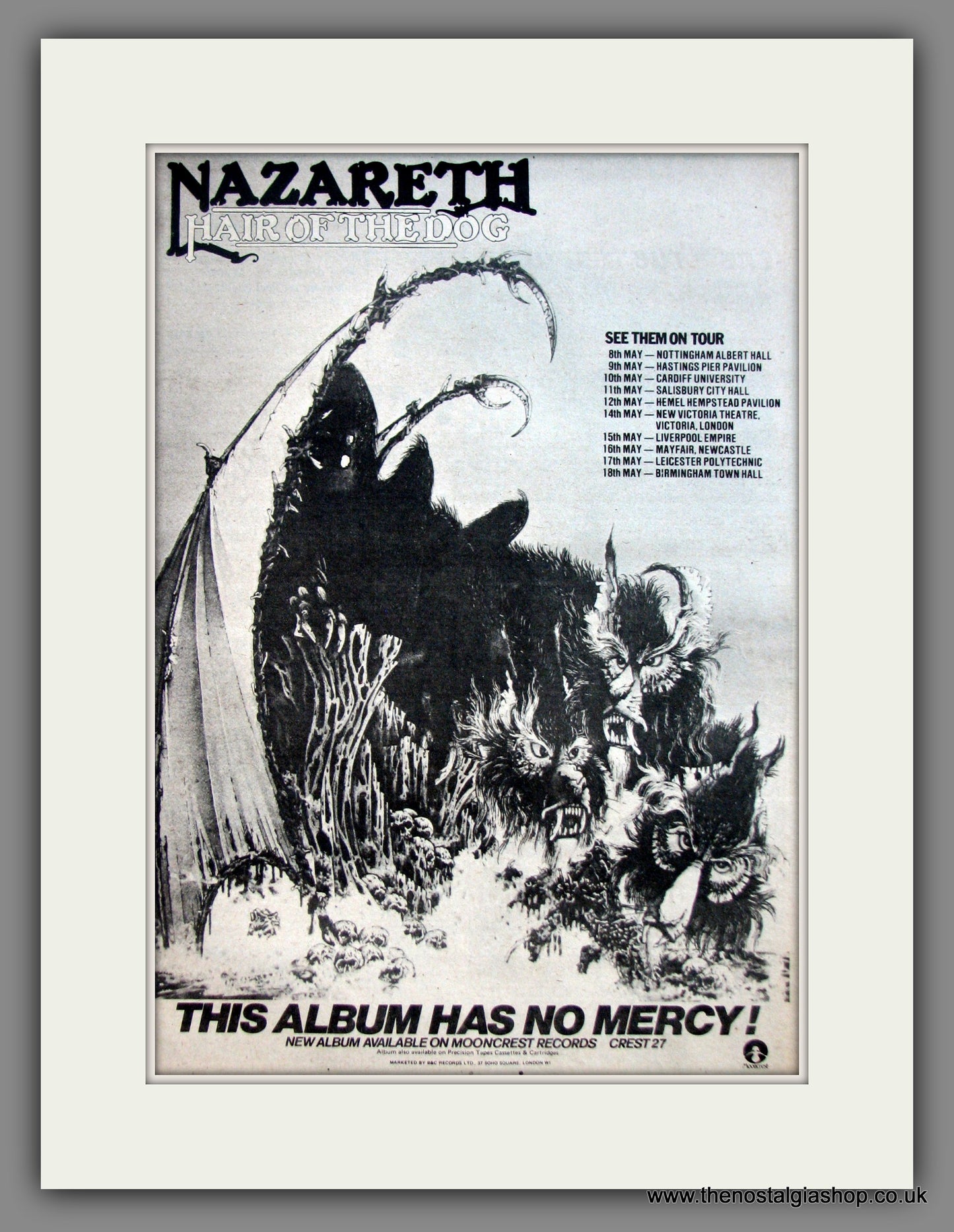 Nazareth. Hair Of The Dog. UK Tour Dates. Original Advert 1975 (ref AD12098)