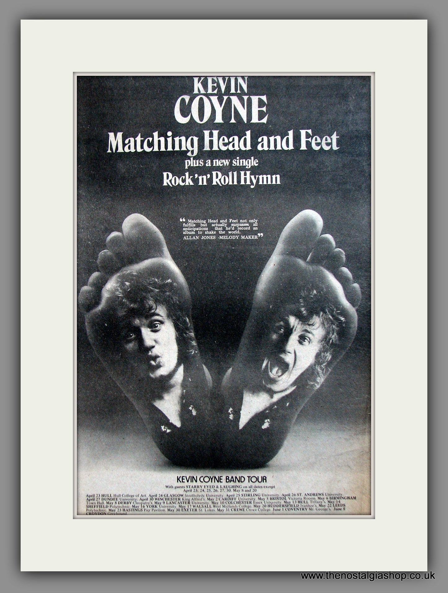 Kevin Coyne. Matching Head and Feet. UK Tour Dates. Original Advert 1975 (ref AD11956)
