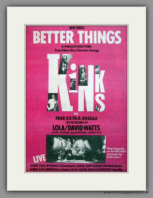 Kinks. Better Things. Original Advert 1981 (ref AD11962)