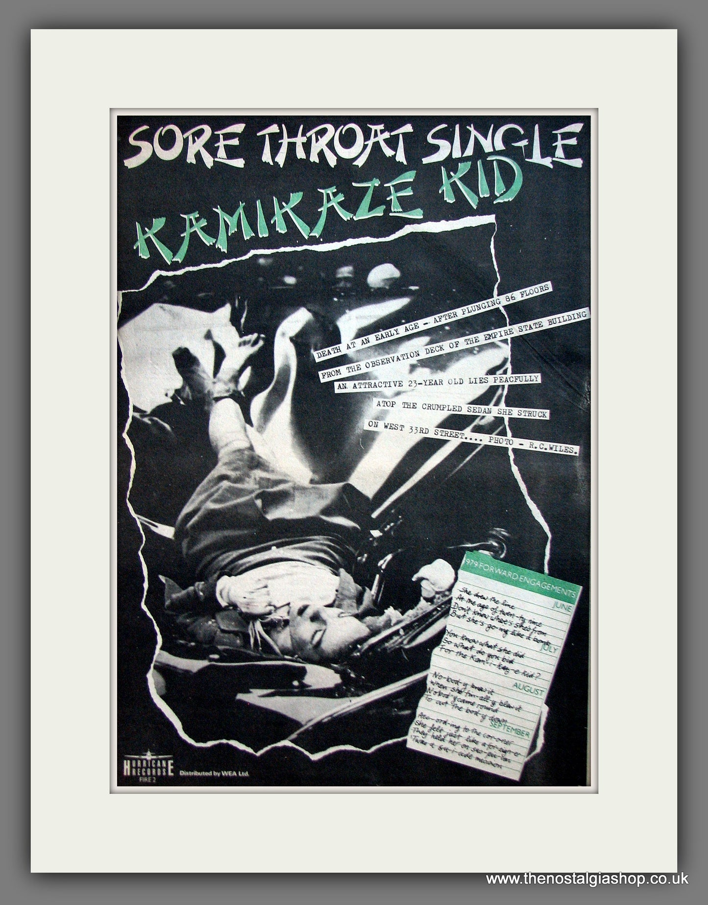 Kamikaze Kid, Sore Throat Single. Original Advert 1979 (ref AD12023)