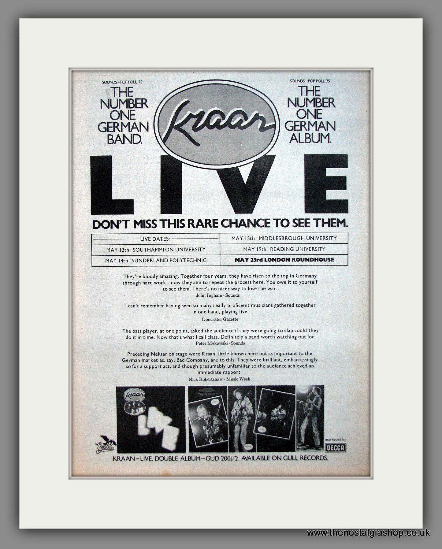 Kraan. UK Live Dates. Original Advert 1976 (ref AD12020)