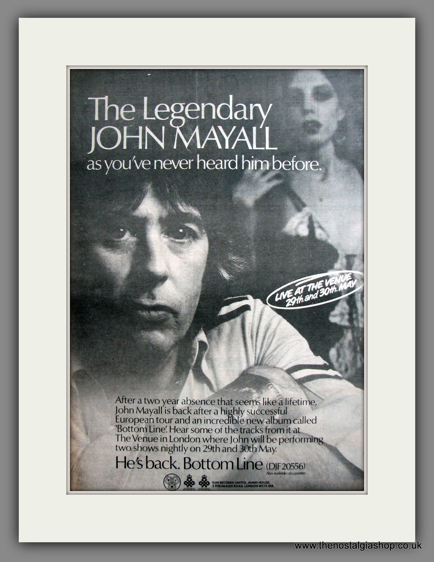 John Mayall. Live At The Venue. Original Advert 1979 (ref AD12285)
