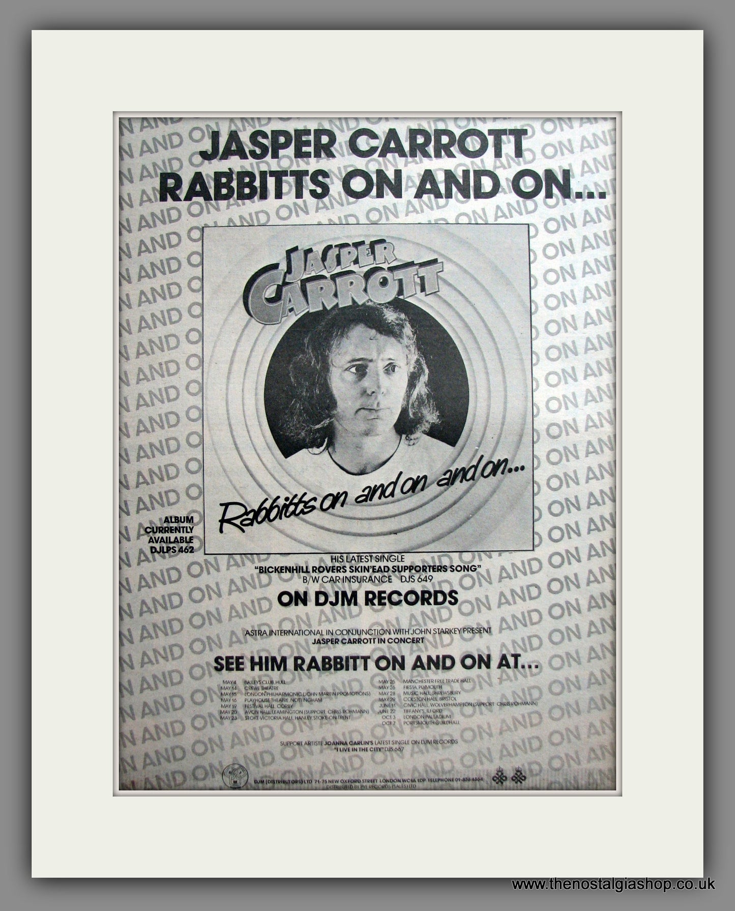 Jasper Carrott. Rabbitts On And On. Original Advert 1976 (ref AD12305)