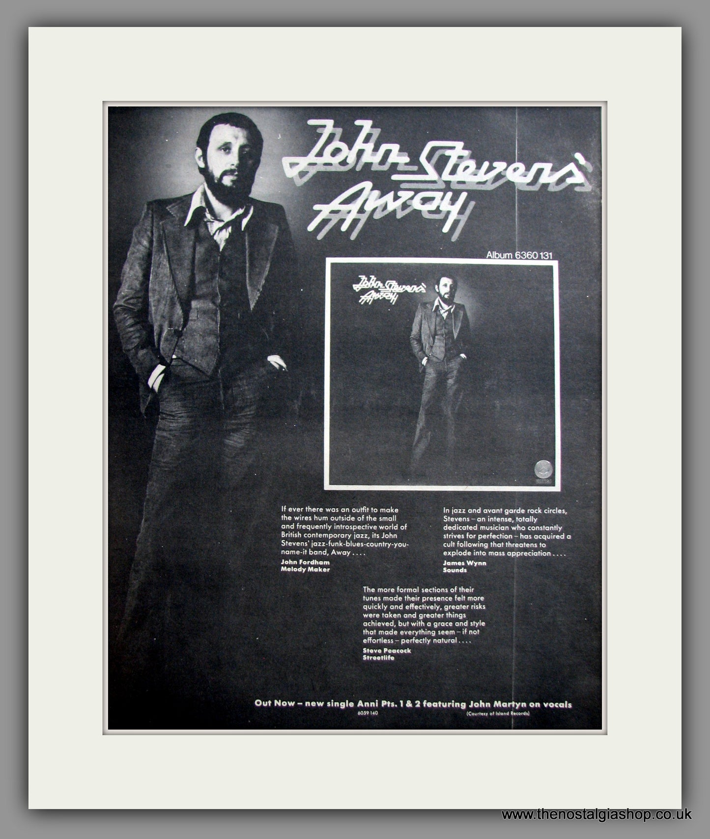 John Stevens. Away. Original Advert 1976 (ref AD12308)