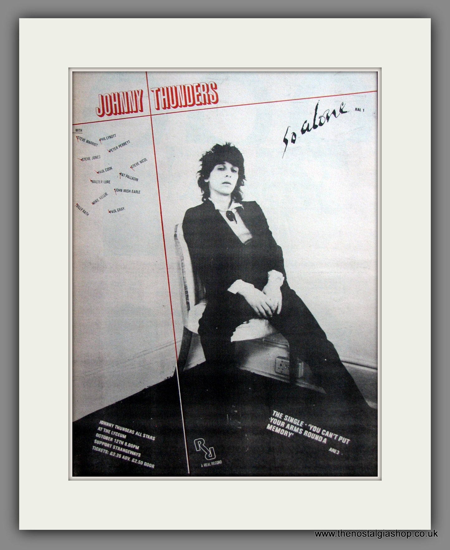 Johnny Thunders, So Alone. Original Advert 1978 (ref AD12404)