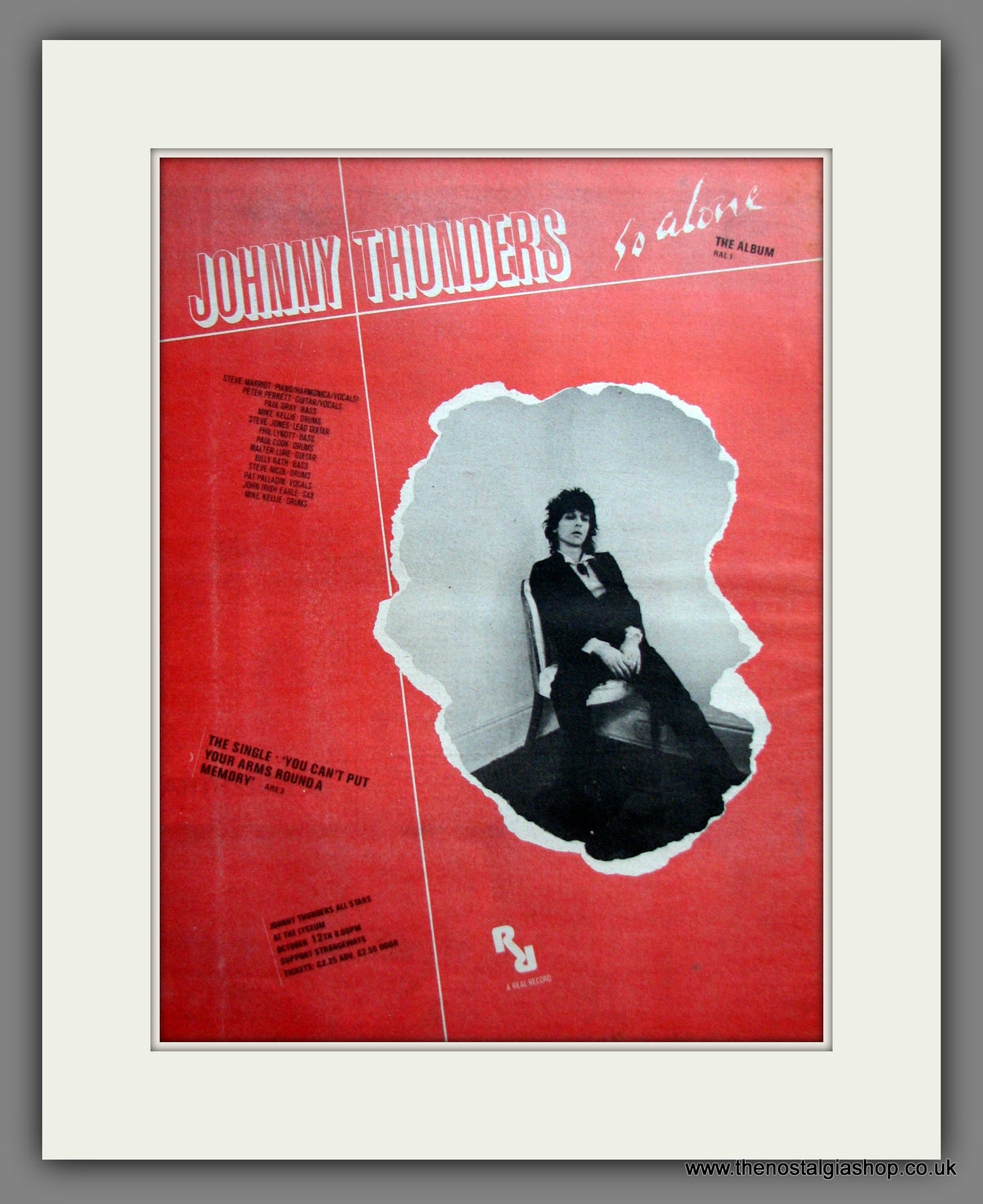 Johnny Thunders, So Alone. Original Advert 1978 (ref AD12405)