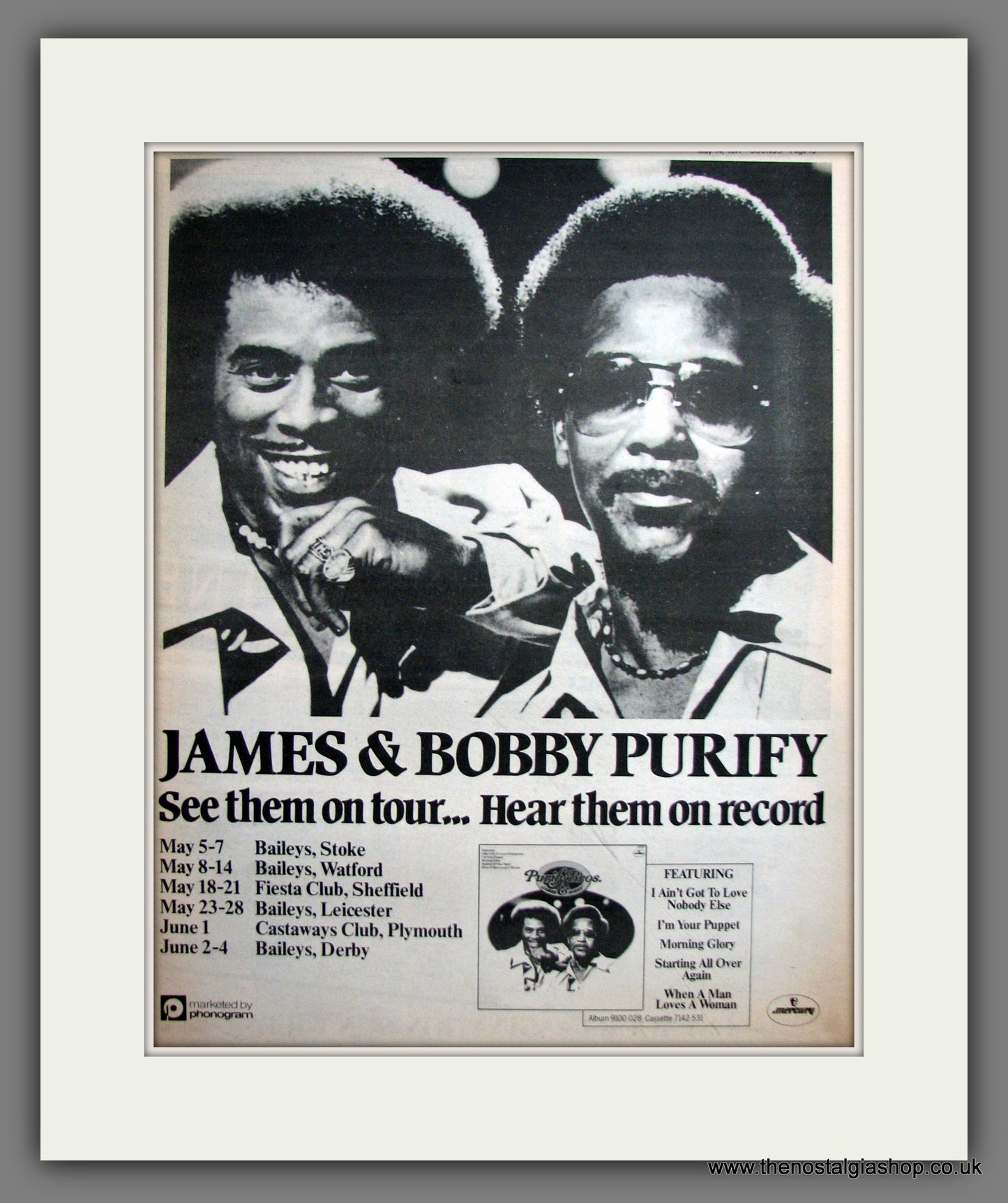 James & Bobby Purify On Tour. Original Advert 1977 (ref AD12409)