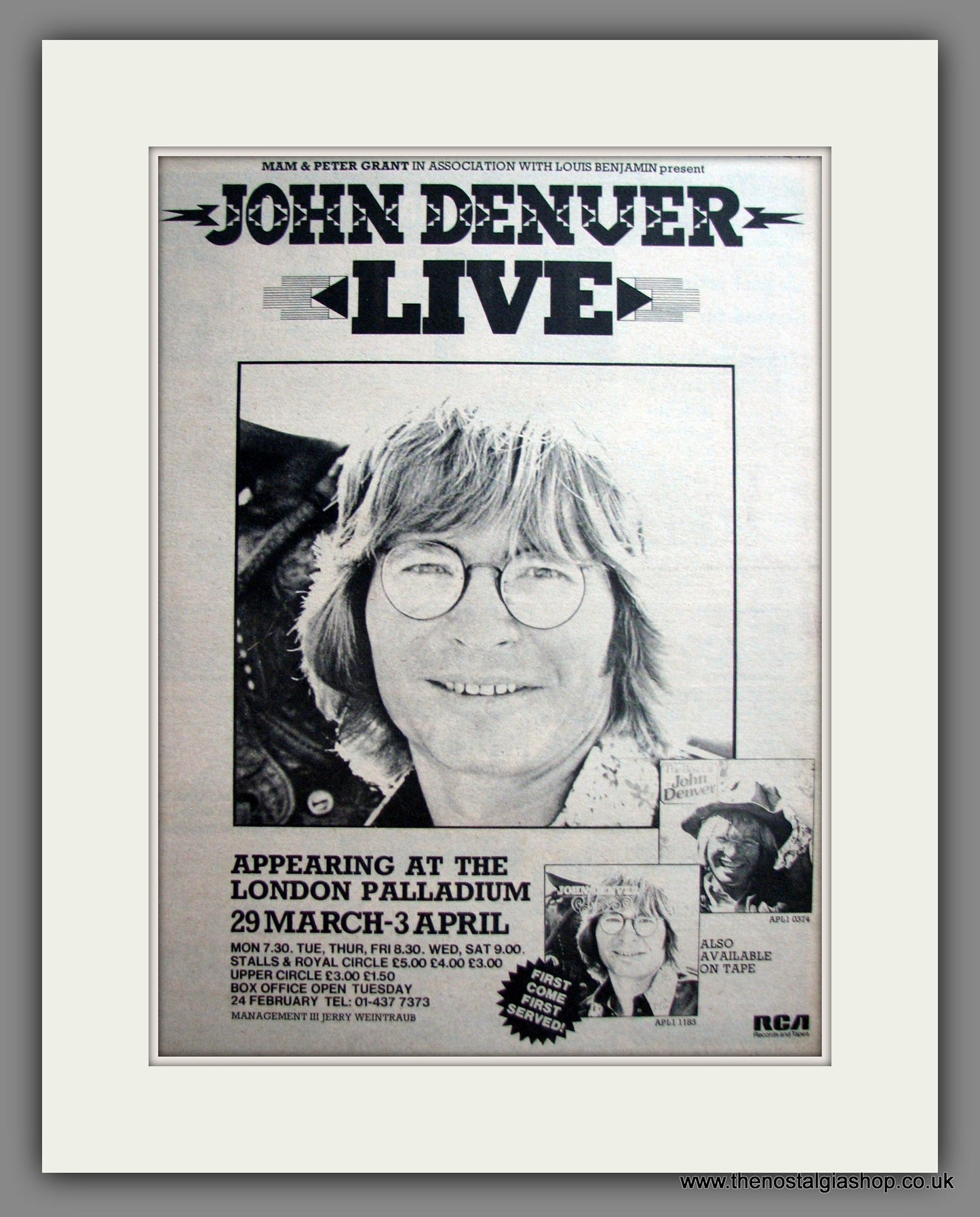 John Denver Live. Original Advert 1976 (ref AD12414)