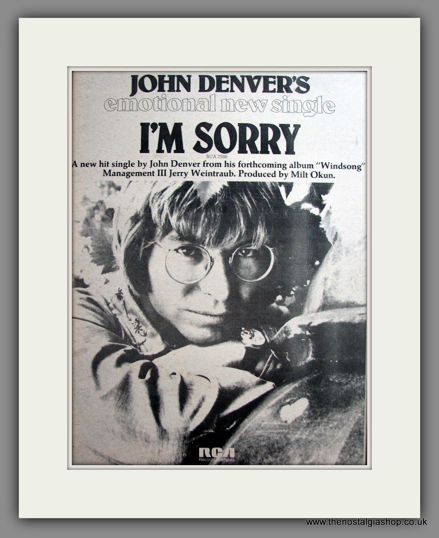 John Denver I'm Sorry. Original Advert 1975 (ref AD12415)
