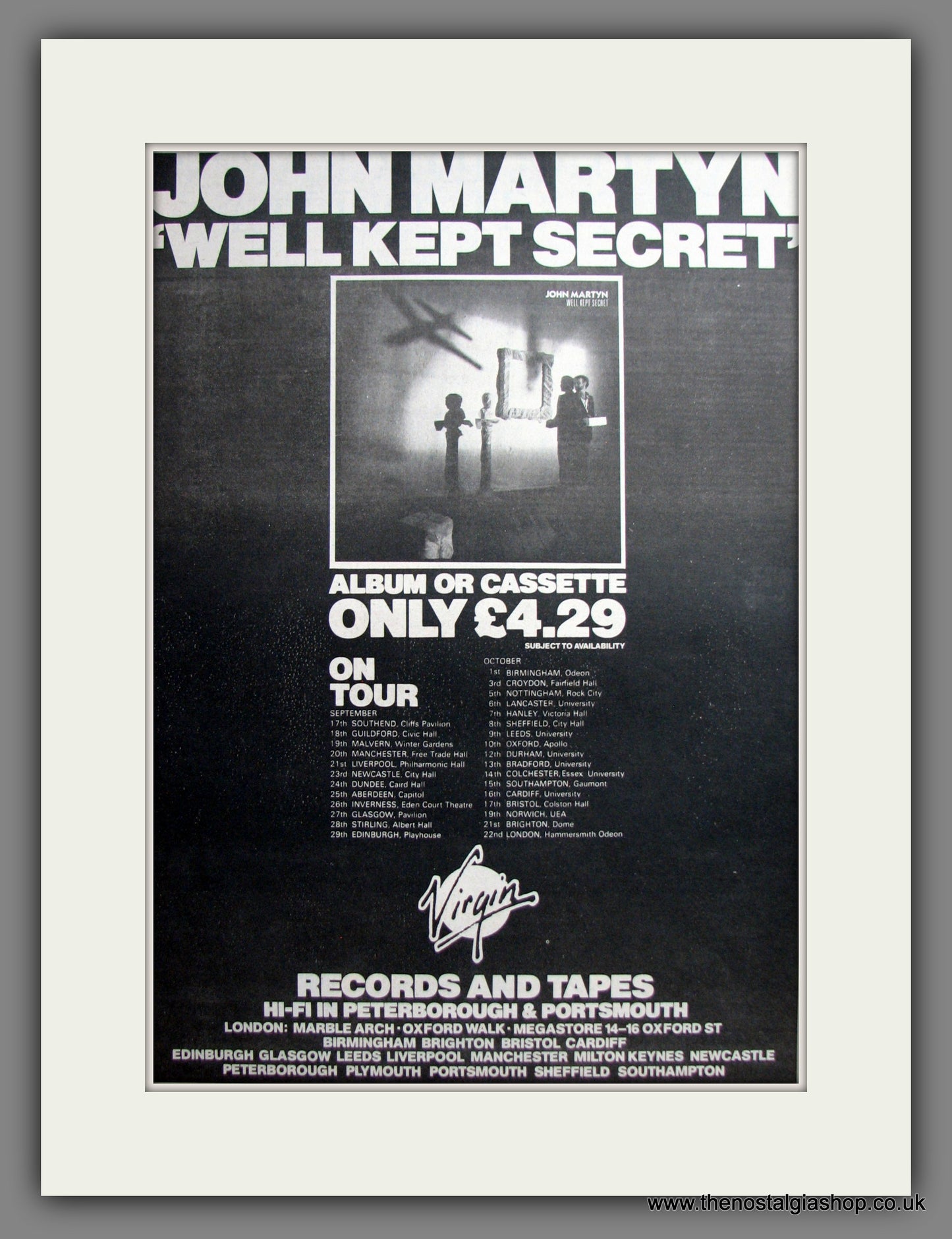 John Martyn Well Kept Secret On Tour. Original Advert 1982 (ref AD12509)