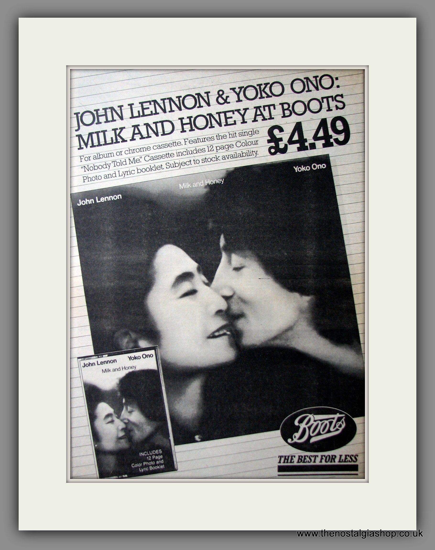 John Lennon & Yoko Ono Milk And Honey. Original Advert 1984 (ref 