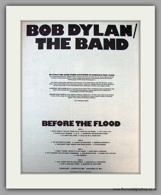 Bob Dylan/The Band. Before The Flood. Vintage Advert 1974 (ref AD9734)