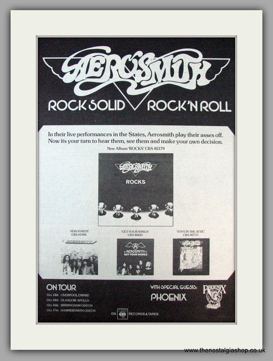 Aerosmith. Rock Solid, Also UK Tour Dates. Vintage Advert 1976 (ref AD9751)