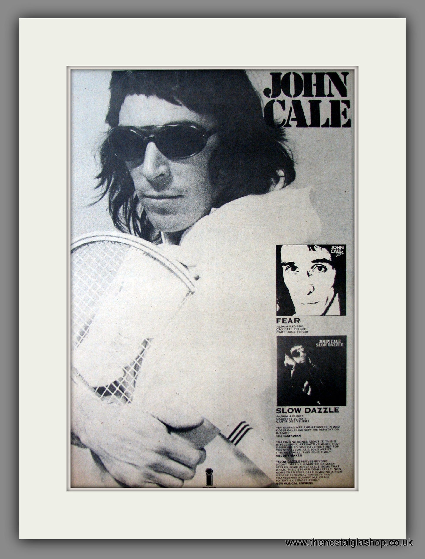 John Cale Fear, Slow Dazzle. Original Advert 1975 (ref AD12587)