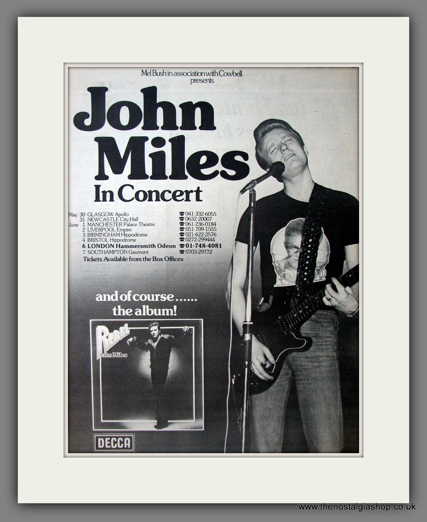 John Miles In Concert, Tour Dates. Original Advert 1976 (ref AD12591)