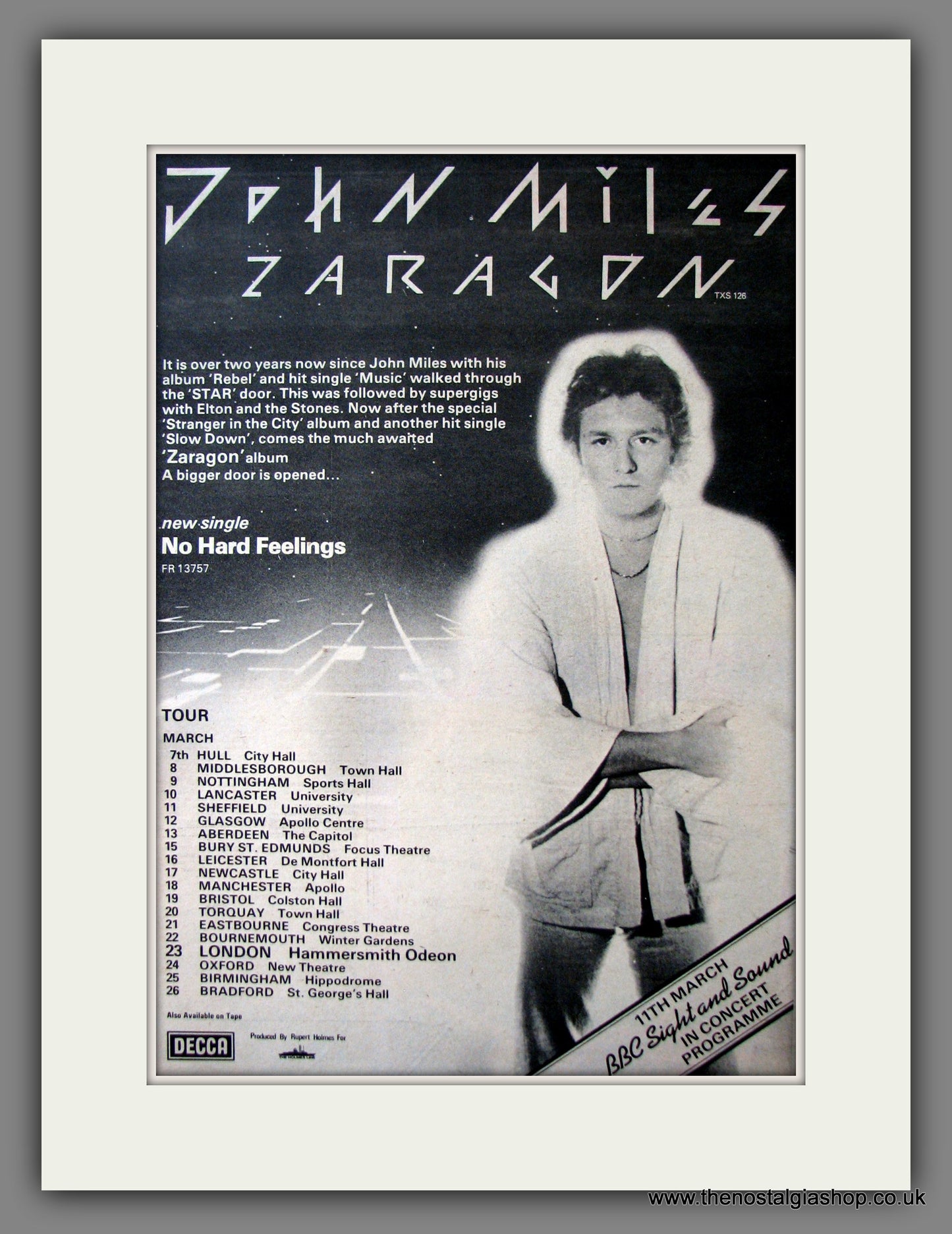 John Miles Zaragon Tour Dates. Original Advert 1978 (ref AD12592)