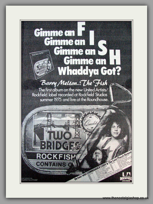 Barry Melton. The Fish, Also UK Tour Dates. Vintage Advert 1976 (ref AD9764)