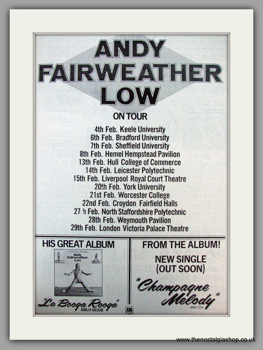 Andy Fairweather Low UK Tour Dates. Vintage Advert 1976 (ref AD9769)