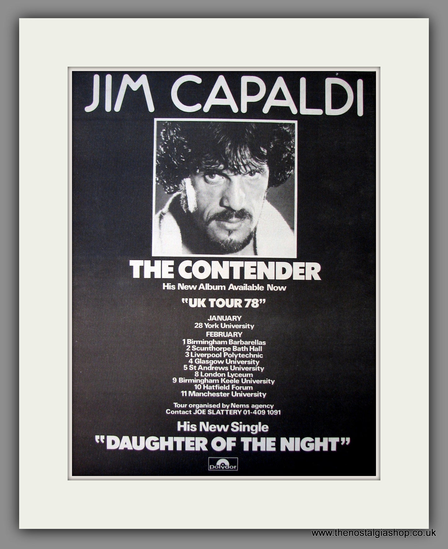 Jim Capaldi, The Contender. Original Advert 1978 (ref AD12605)
