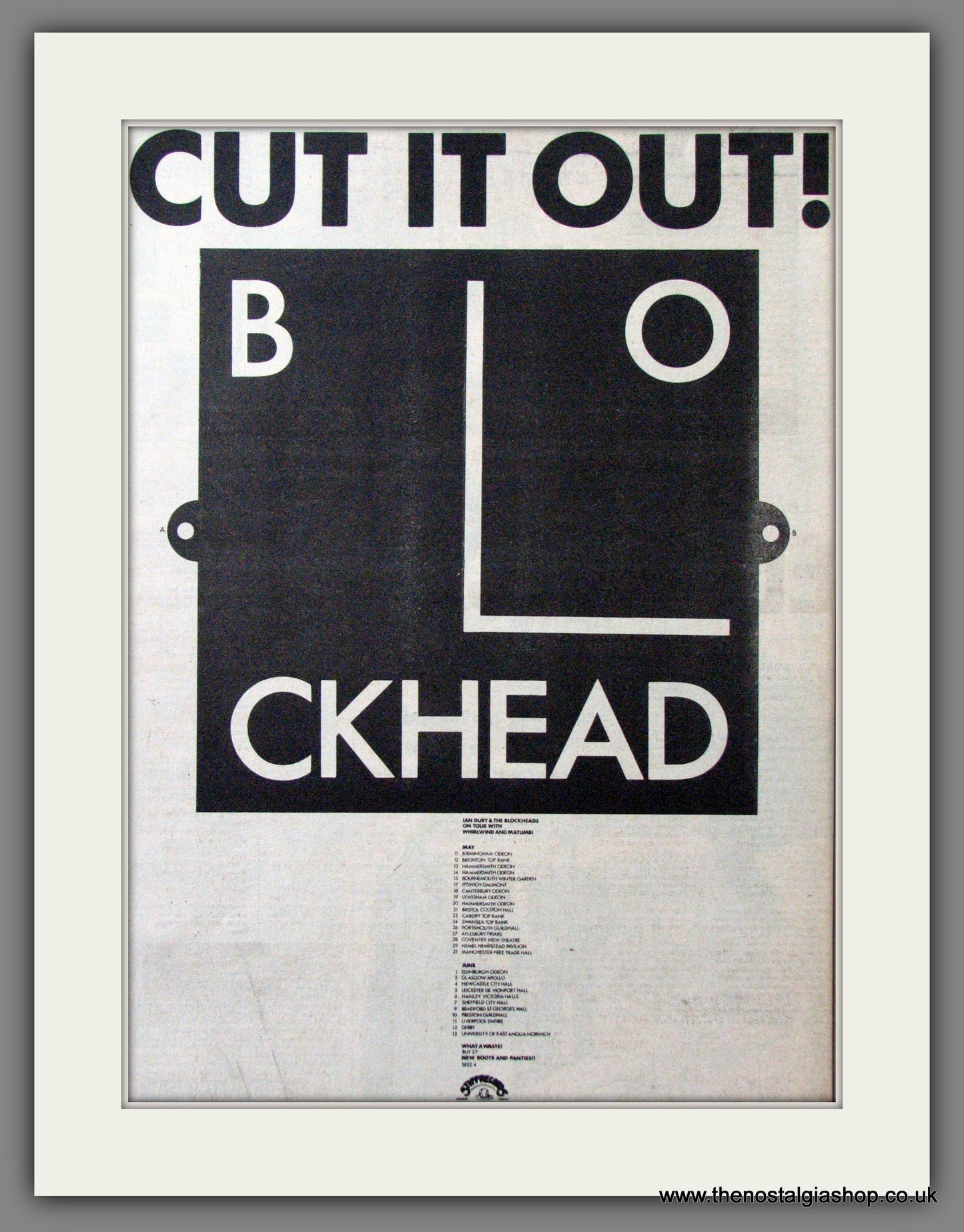 Ian Dury. Blockheads UK Tour. Original Advert 1978 (ref AD12107)