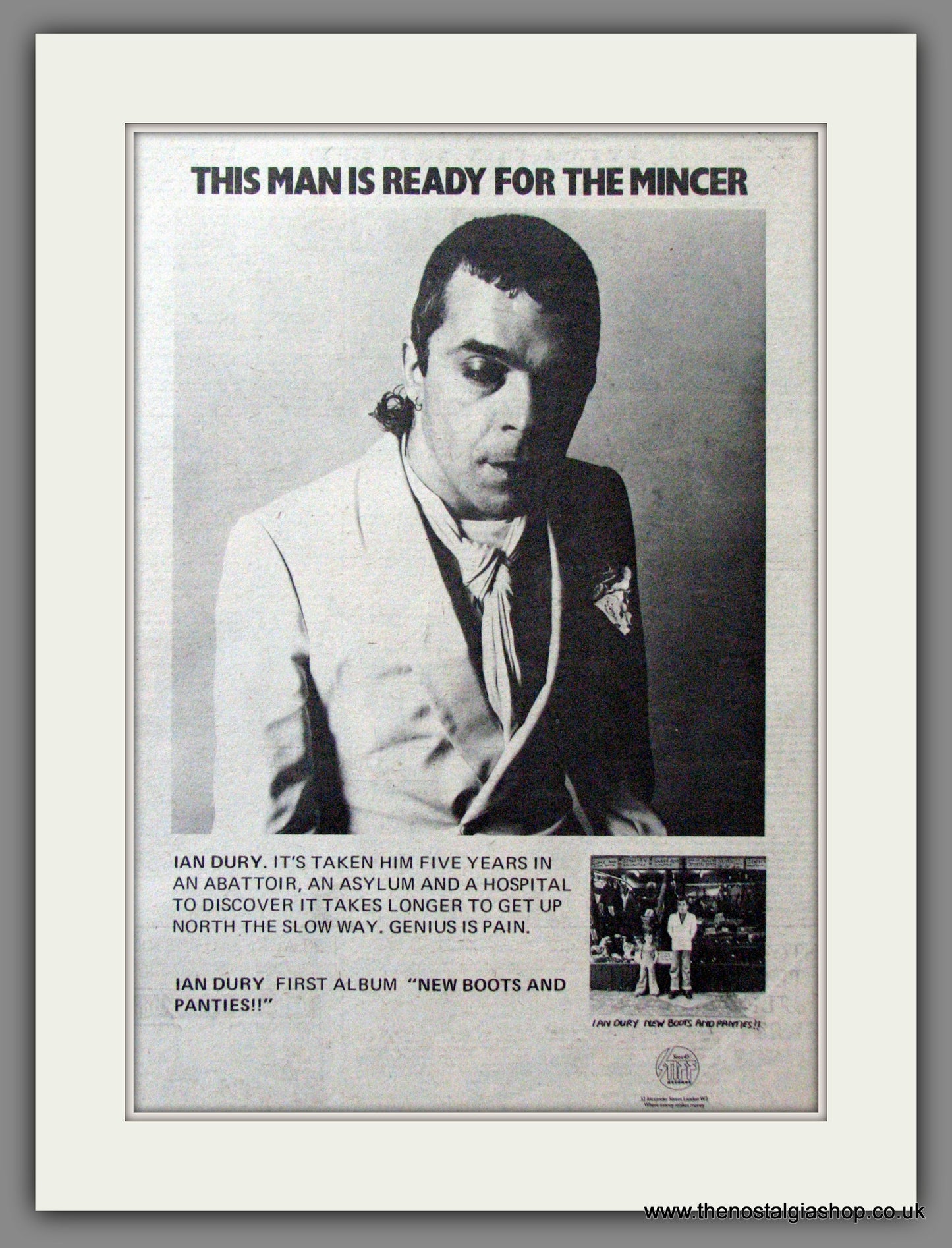 Ian Dury. Debut Album, New Boots and Panties. Original Advert 1977 (ref AD12108)