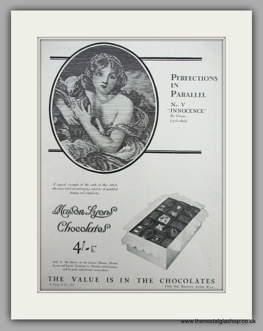 Maison Lyons Chocolates. Original Advert 1926 (ref AD9820)