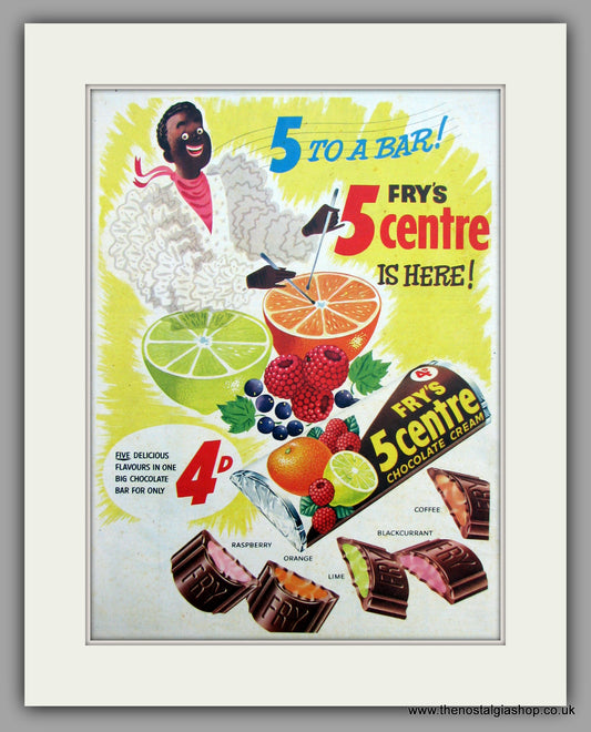 Fry's 5 Centre Chocolate Bar. Original Advert 1957 (ref AD9823)